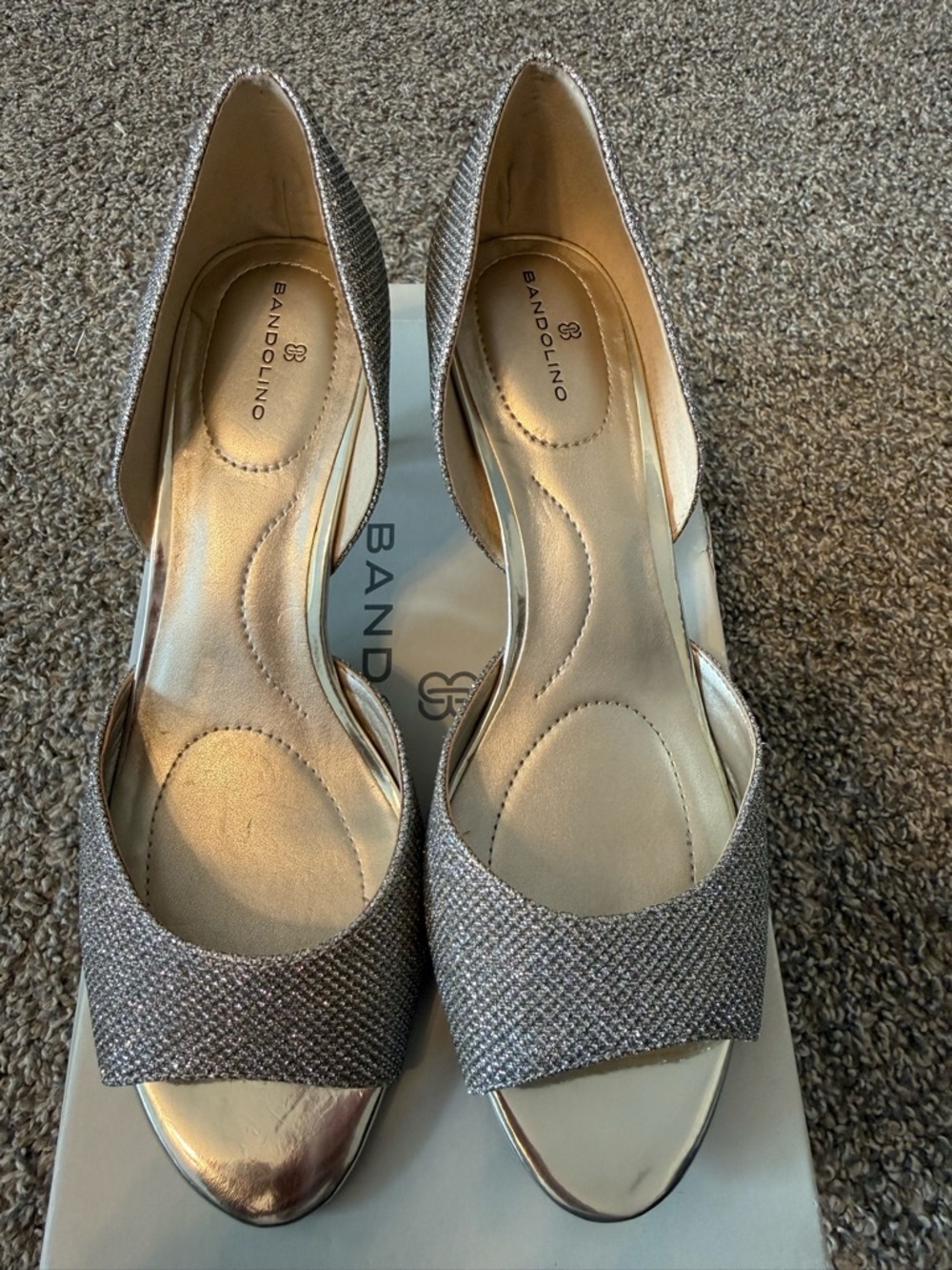Bandolino Glittery Silver Open-Toe D'Orsay Heels